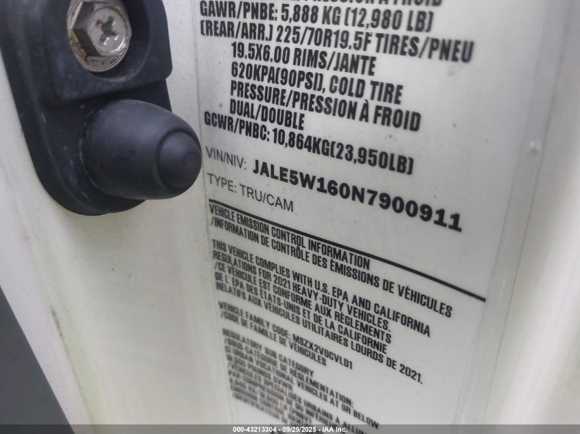 2022 Isuzu Nqr VIN: JALE5W160N7900911 Lot: 43213304