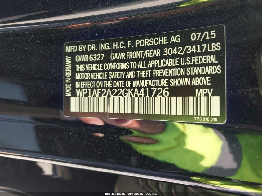 2016 Porsche Cayenne Diesel VIN: WP1AF2A22GKA41726 Lot: 43213385