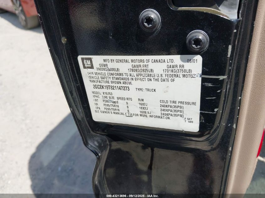 2002 Chevrolet Silverado 1500 Ls VIN: 2GCEK19T821147273 Lot: 43213696