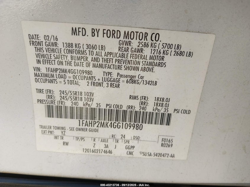 2016 FORD POLICE INTERCEPTOR - 1FAHP2MK4GG109980