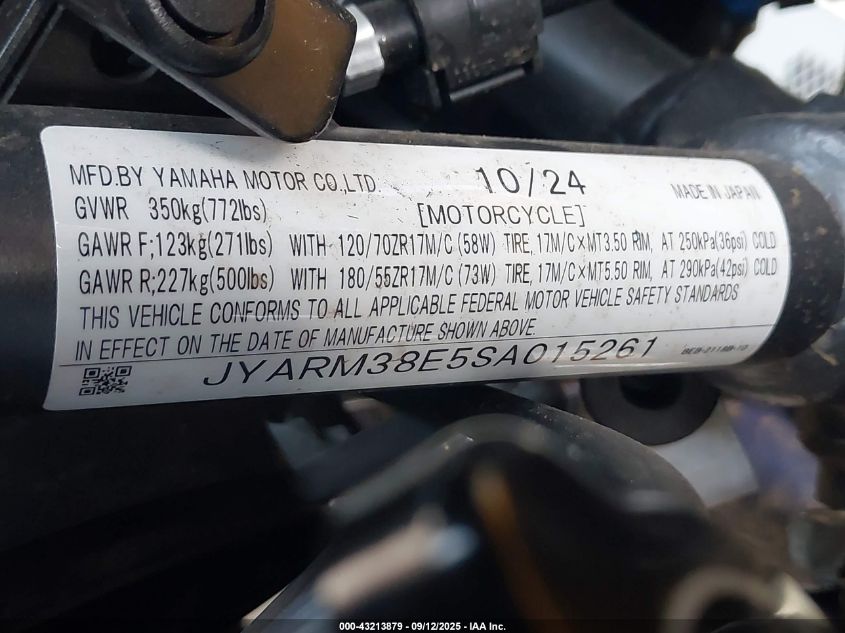 2025 Yamaha Yzfr7 VIN: JYARM38E5SA015261 Lot: 43213879