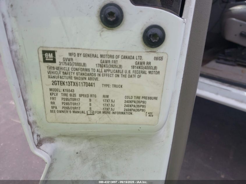 2006 GMC New Sierra Slt VIN: 2GTEK13TX61170441 Lot: 43213897