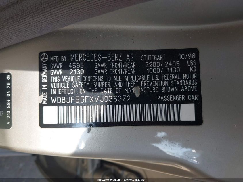 1997 Mercedes-Benz E 320 VIN: WDBJF55FXVJ036372 Lot: 43213923