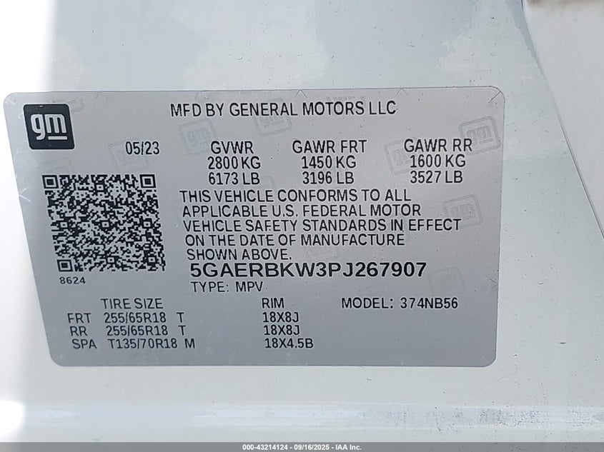 Vin: 5gaerbkw3pj267907, lot: 43708617, buick enclave essence fwd 20234