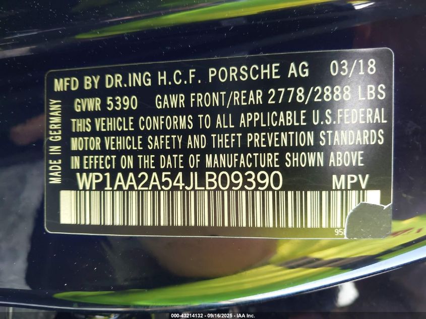 2018 Porsche Macan Sport Edition VIN: WP1AA2A54JLB09390 Lot: 43214132