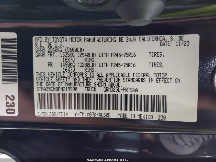 2023 Toyota Tacoma Sr5 V6 VIN: 3TMAZ5CN8PM219990 Lot: 43214288