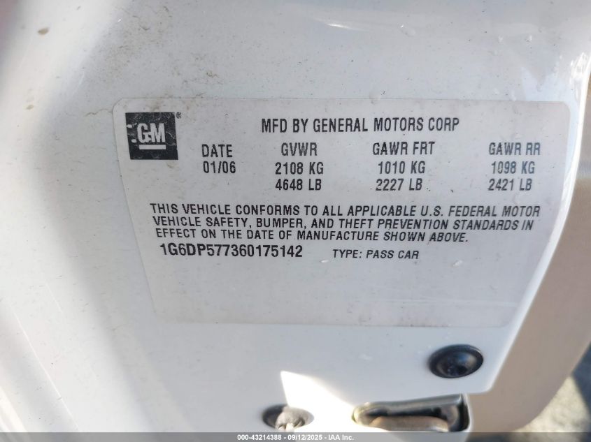 2006 Cadillac Cts Standard VIN: 1G6DP577360175142 Lot: 43214388