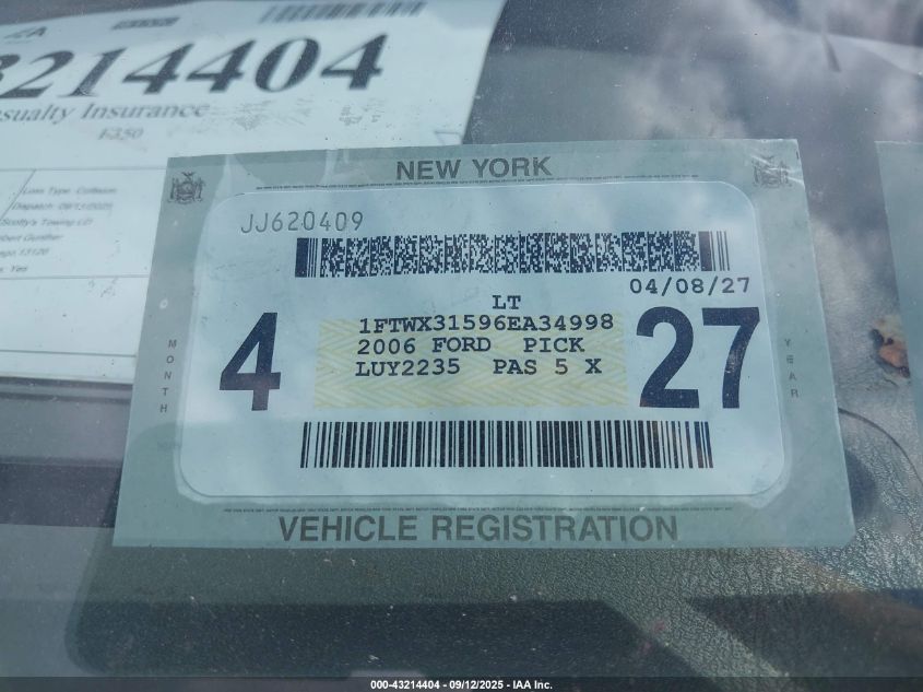 2006 Ford F-350 Lariat/Xl/Xlt VIN: 1FTWX31596EA34998 Lot: 43214404