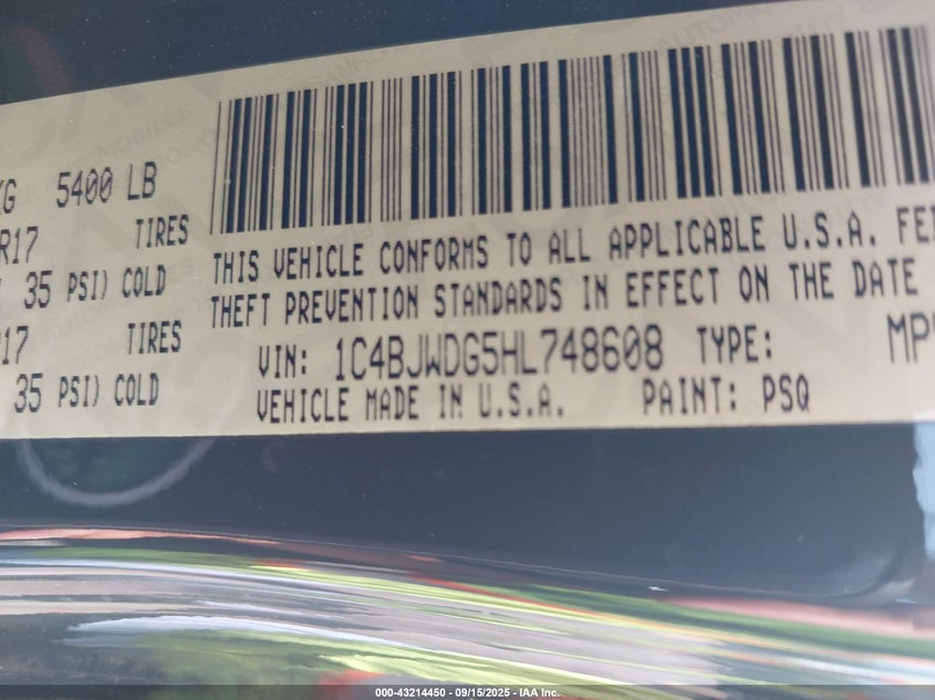 2017 JEEP WRANGLER UNLIMITED SPORT 4X4 - 1C4BJWDG5HL748608