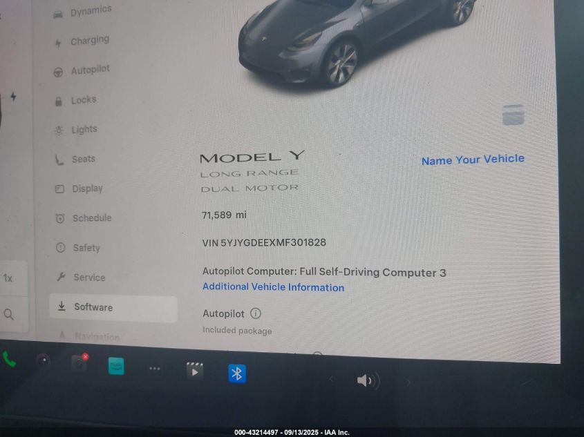 2021 Tesla Model Y Long Range Dual Motor All-Wheel Drive VIN: 5YJYGDEEXMF301828 Lot: 43214497