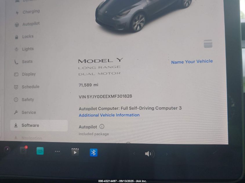 2021 Tesla Model Y Long Range Dual Motor All-Wheel Drive VIN: 5YJYGDEEXMF301828 Lot: 43214497