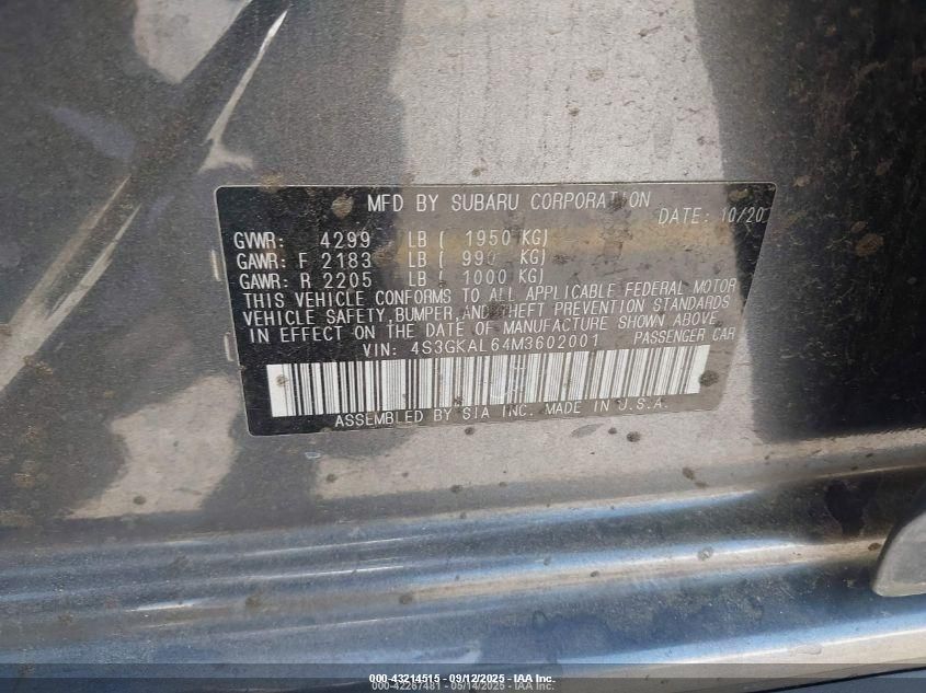 2021 Subaru Impreza Sport VIN: 4S3GKAL64M3602001 Lot: 43214515