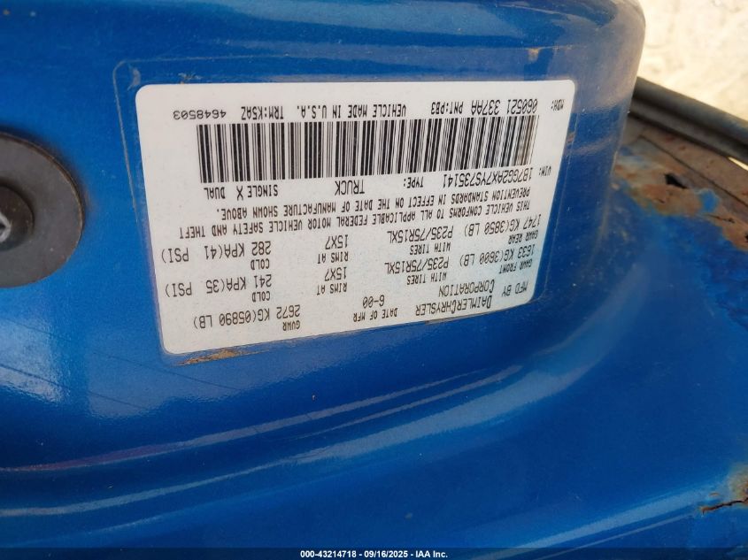 2000 Dodge Dakota Slt/Sport VIN: 1B7GG2AX7YS735141 Lot: 43214718