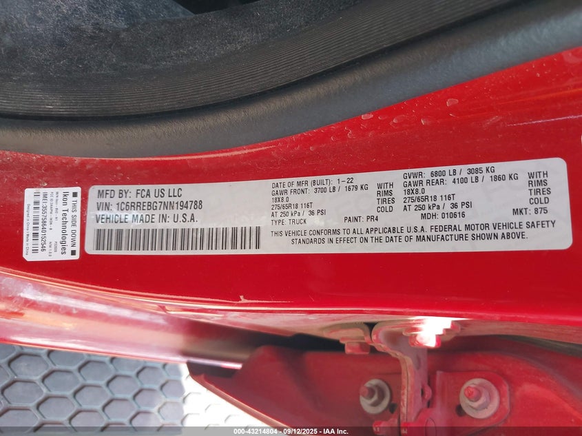 2022 RAM 1500 LONE STAR  4X2 6'4 BOX - 1C6RREBG7NN194788