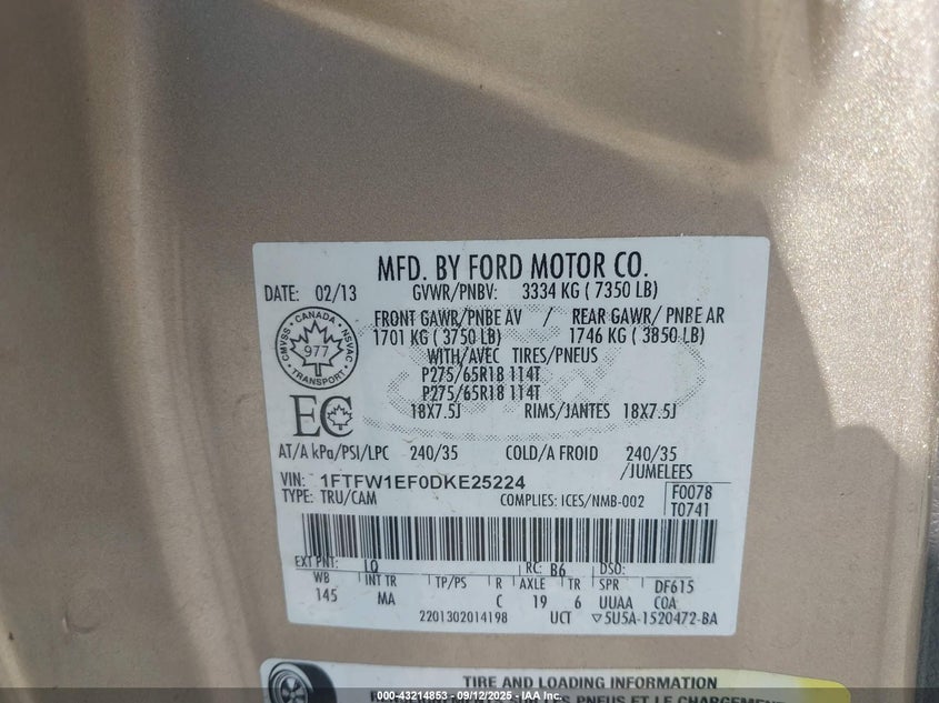 2013 FORD F-150 XLT 1FTFW1EF0DKE25224