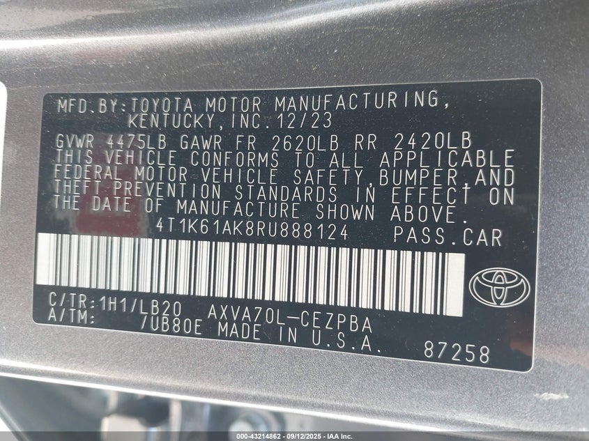 2024 TOYOTA CAMRY XSE - 4T1K61AK8RU888124
