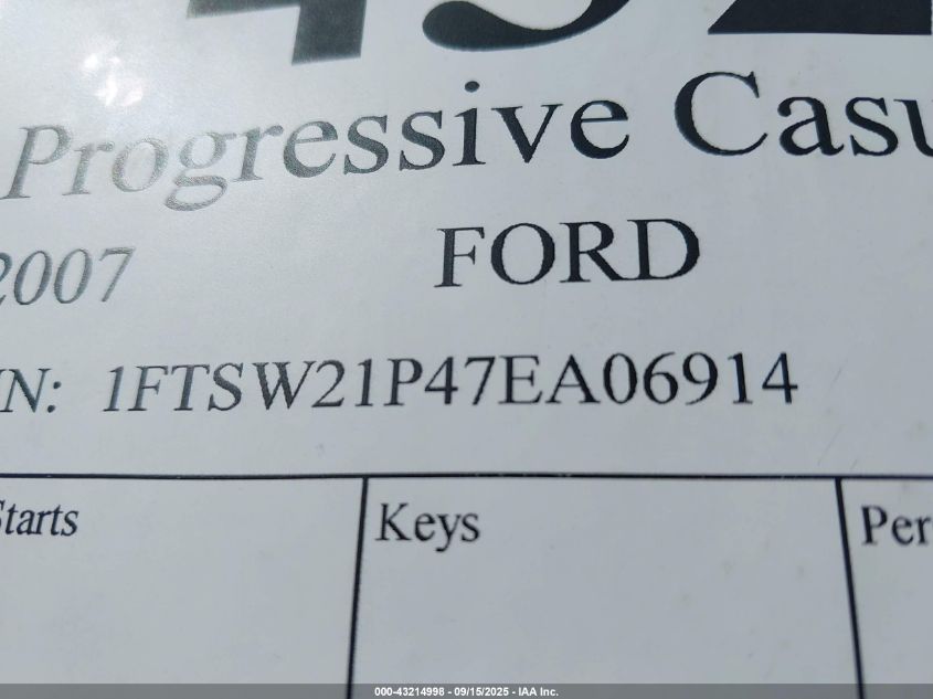 2007 Ford F-250 King Ranch/Lariat/Xl/Xlt VIN: 1FTSW21P47EA06914 Lot: 43214998
