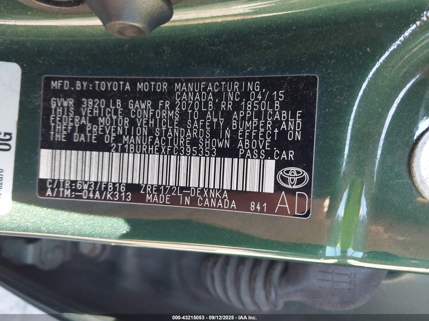 2015 TOYOTA COROLLA LE - 2T1BURHEXFC395353