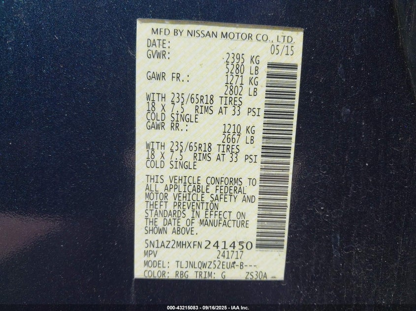 2015 NISSAN MURANO SV - 5N1AZ2MHXFN241450