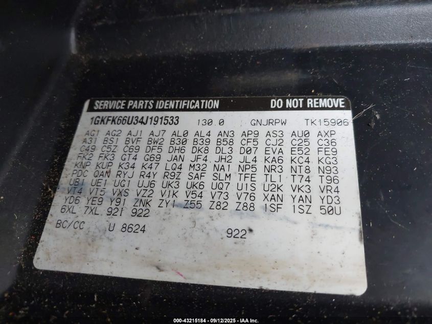 2001 GMC Yukon Xl 1500 Slt VIN: 1GKFK16T01J284368 Lot: 43215184