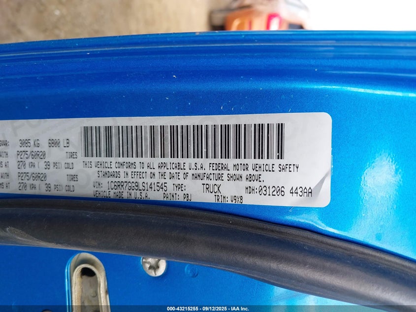 2020 Ram 1500 Classic Warlock 4X4 6'4 Box VIN: 1C6RR7GG9LS141545 Lot: 43215255