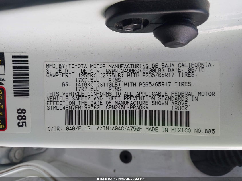 2015 TOYOTA TACOMA BASE V6 3TMLU4EN7FM198580