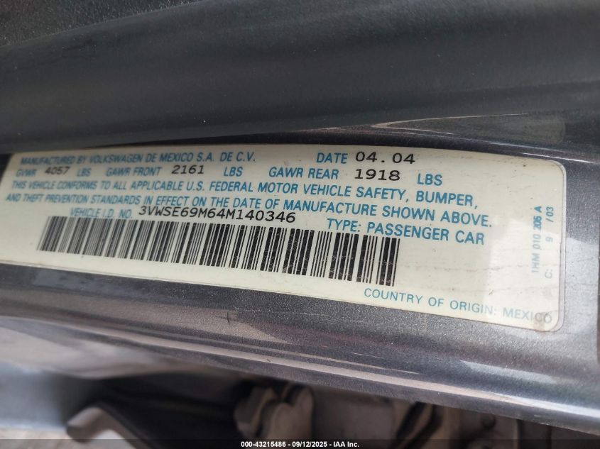 2004 Volkswagen Jetta Gli 1.8T VIN: 3VWSE69M64M140346 Lot: 43215486