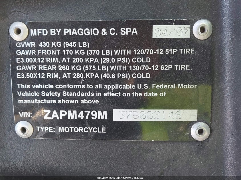 2007 PIAGGIO MP3 - ZAPM479M375002146