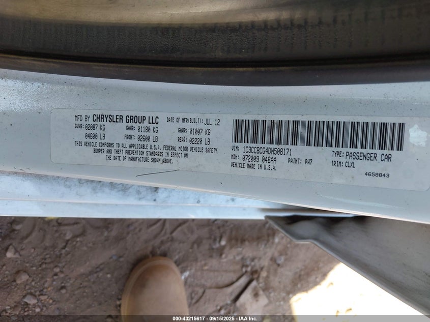 2013 Chrysler 200 Limited VIN: 1C3CCBCG4DN508171 Lot: 43215617