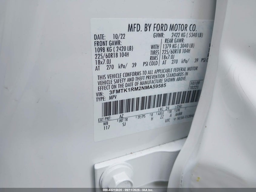 2022 FORD MUSTANG MACH-E SELECT - 3FMTK1RM2NMA59585