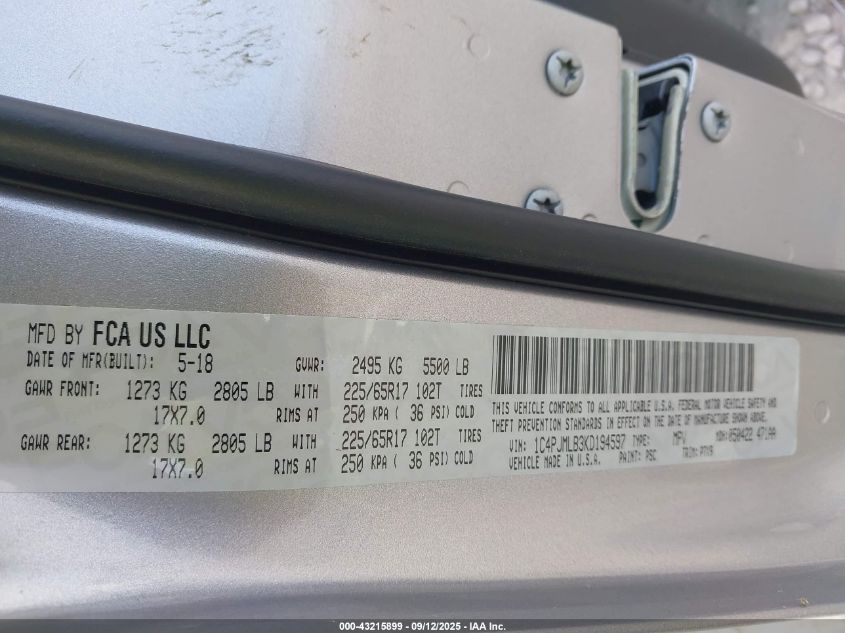 2019 Jeep Cherokee Latitude Plus 4X4 VIN: 1C4PJMLB3KD194597 Lot: 43215899