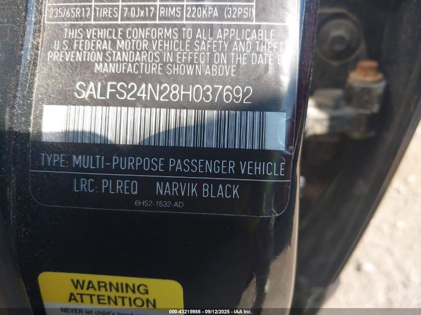 2008 Land Rover Lr2 Se VIN: SALFS24N28H037692 Lot: 43215986