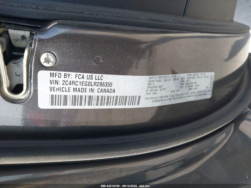 2020 Chrysler Pacifica Touring L Plus VIN: 2C4RC1EG0LR286355 Lot: 43216109