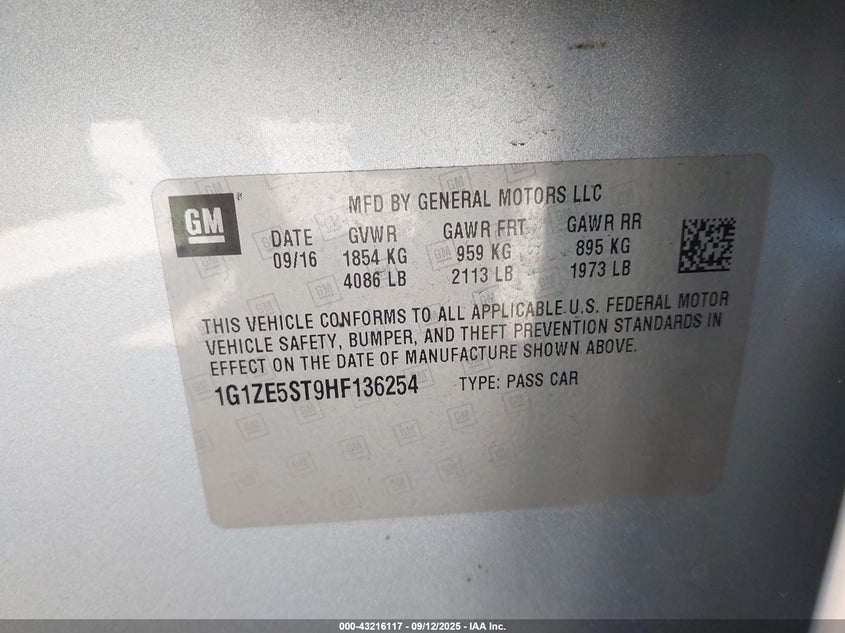 2017 CHEVROLET MALIBU 1LT 1G1ZE5ST9HF136254