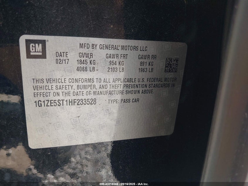 2017 Chevrolet Malibu 1Lt VIN: 1G1ZE5ST1HF233528 Lot: 43216344