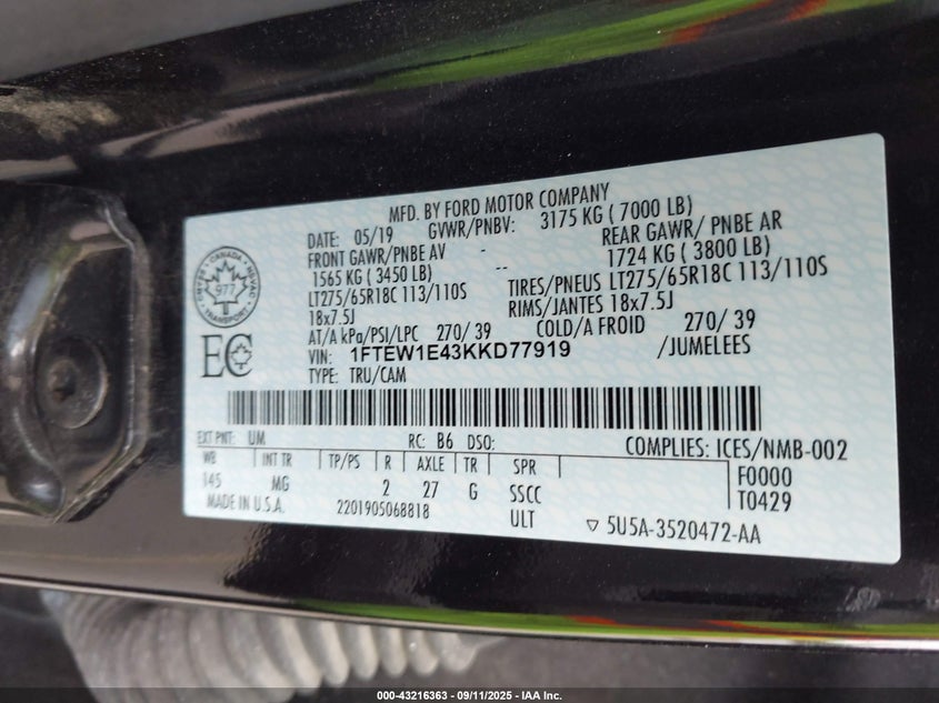 2019 FORD F-150 XLT - 1FTEW1E43KKD77919