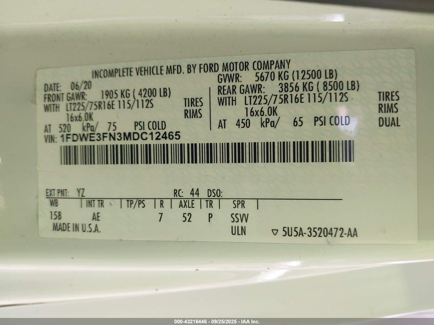 1FDWE3FN3MDC12465 2021 FORD ECONOLINE photo no. 8