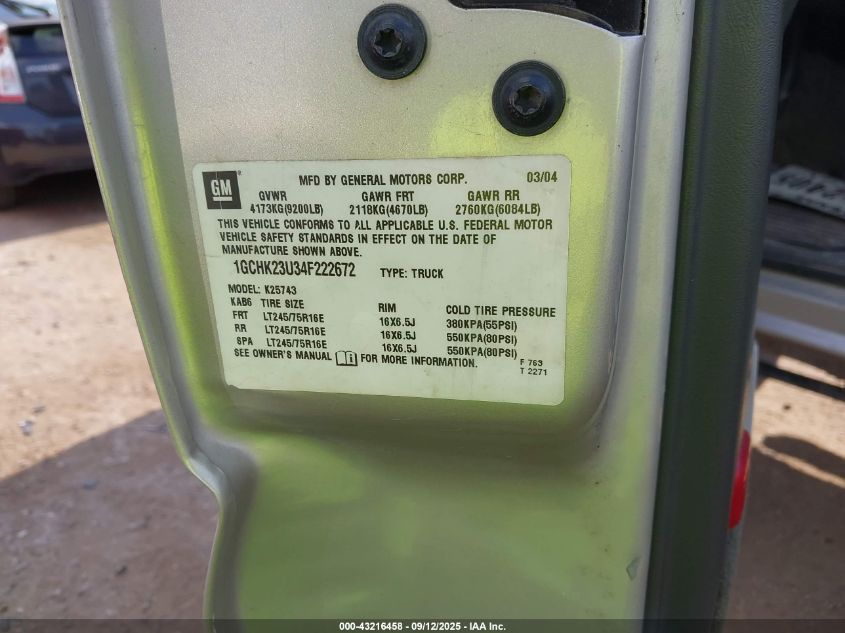 2004 Chevrolet Silverado 2500Hd Ls VIN: 1GCHK23U34F222672 Lot: 43216458