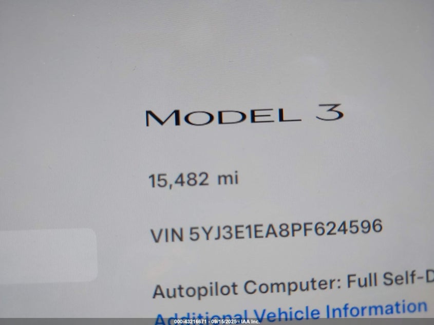 2023 Tesla Model 3 Rear-Wheel Drive VIN: 5YJ3E1EA8PF624596 Lot: 43216671