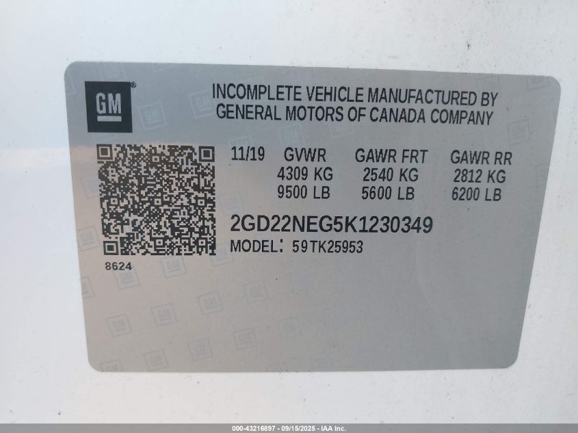 2019 GMC Sierra 2500Hd VIN: 2GD22NEG5K1230349 Lot: 43216897