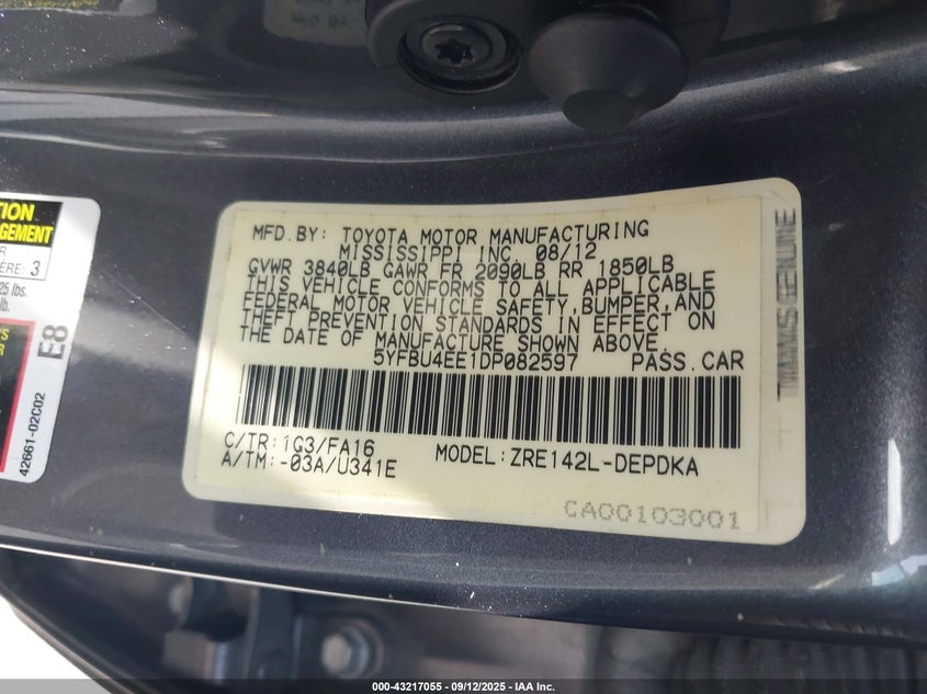 2013 TOYOTA COROLLA L - 5YFBU4EE1DP082597