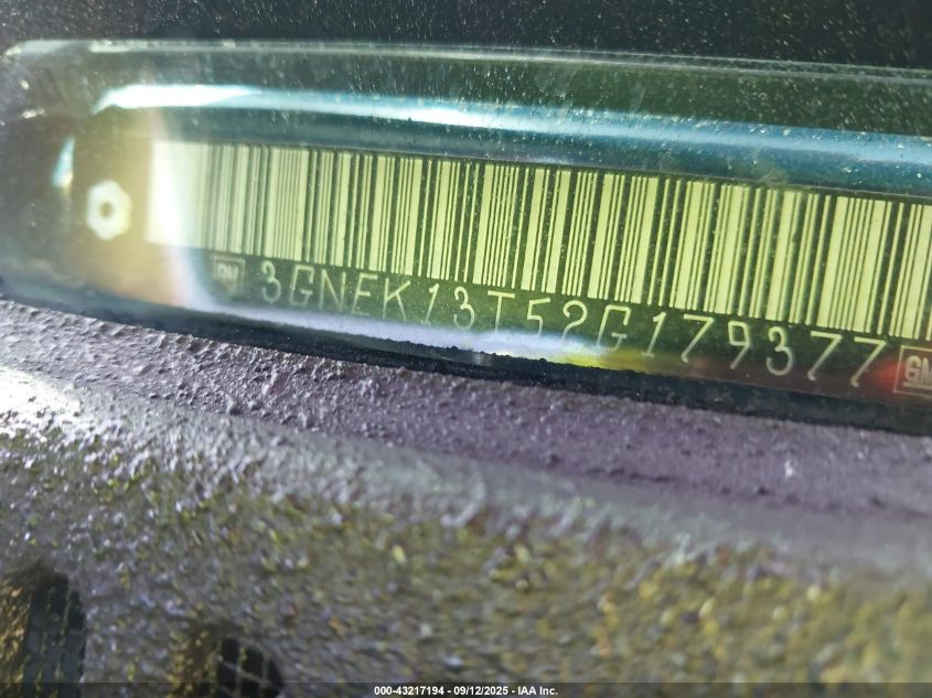 2002 Chevrolet Avalanche 1500 VIN: 3GNEK13T52G179377 Lot: 43217194