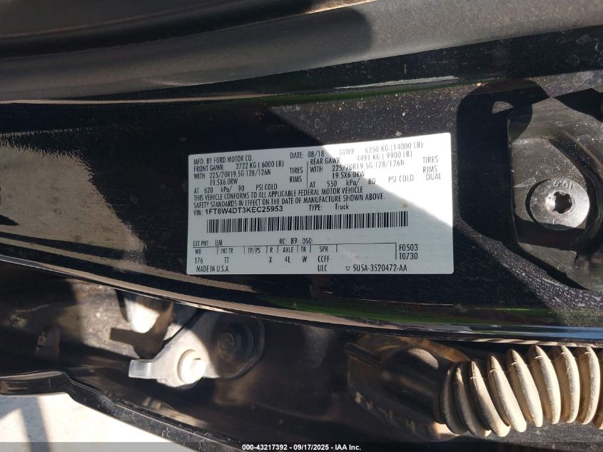 2019 Ford F-450 Limited VIN: 1FT8W4DT3KEC25953 Lot: 43217392