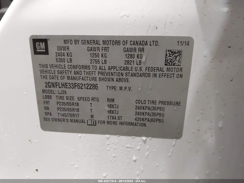 2015 CHEVROLET EQUINOX LTZ - 2GNFLHE33F6212286