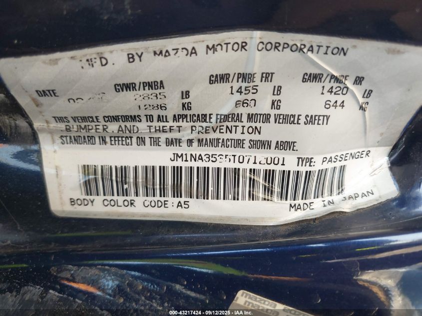 1996 Mazda Mx-5 Miata VIN: JM1NA3535T0712001 Lot: 43217424