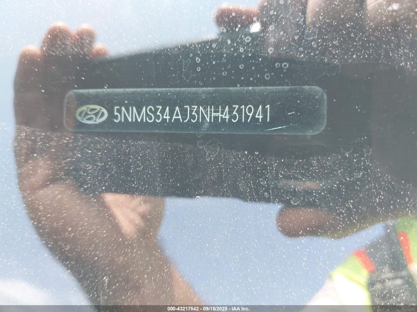 2022 Hyundai Santa Fe Sel VIN: 5NMS34AJ3NH431941 Lot: 43217542