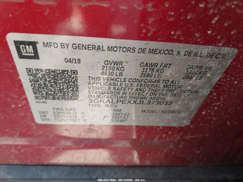 2018 GMC Terrain Slt VIN: 3GKALPEXXJL373033 Lot: 43217684