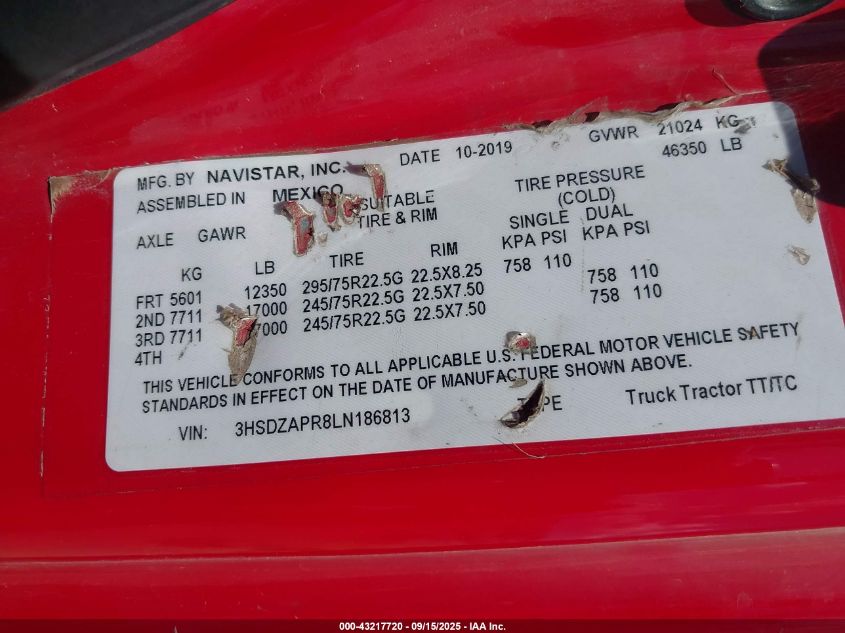 2020 International Lt625 VIN: 3HSDZAPR8LN18681 Lot: 43217720
