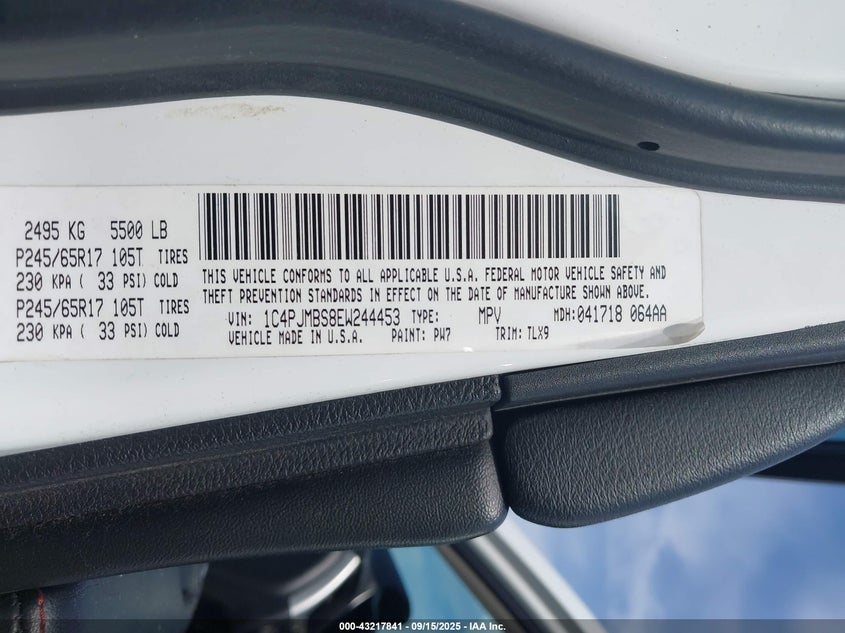 2014 Jeep Cherokee Trailhawk VIN: 1C4PJMBS8EW244453 Lot: 43217841