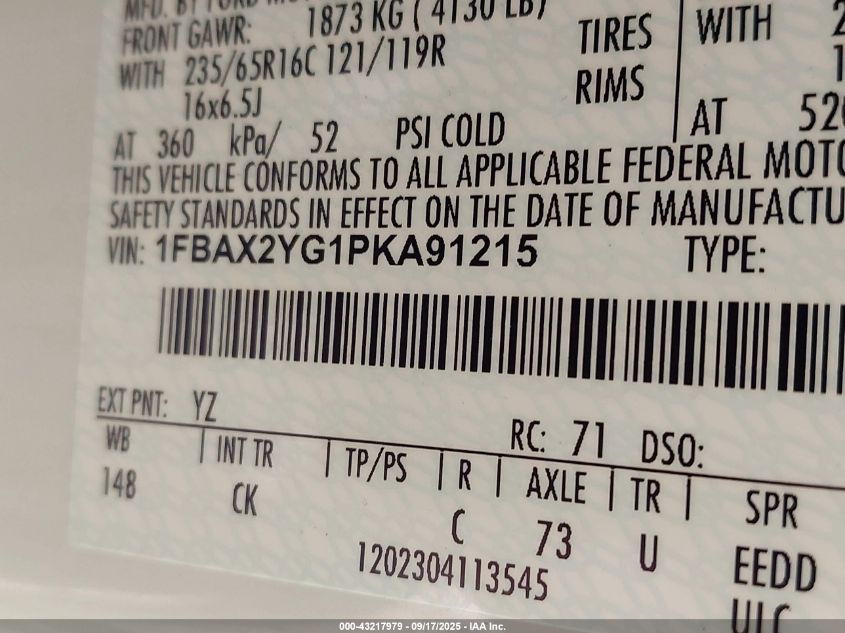 2023 Ford Transit-350 Passenger Van Xlt VIN: 1FBAX2YG1PKA91215 Lot: 43217979